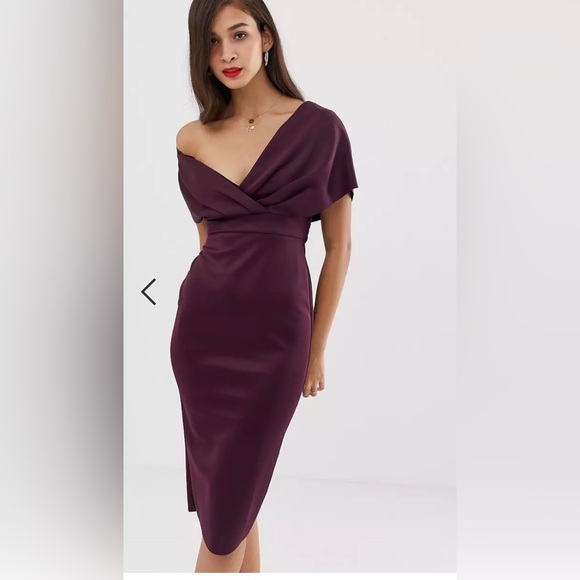 ASOS black fallen shoulder midi pencil dress - Picture 3 of 5